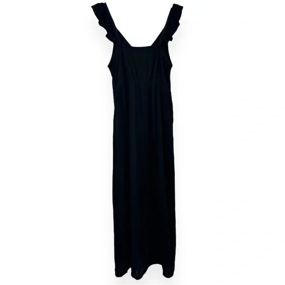 XiRENA Leyla Black Flutter Strap Cotton Gauze Lightweight Sleeveless Midi Dress